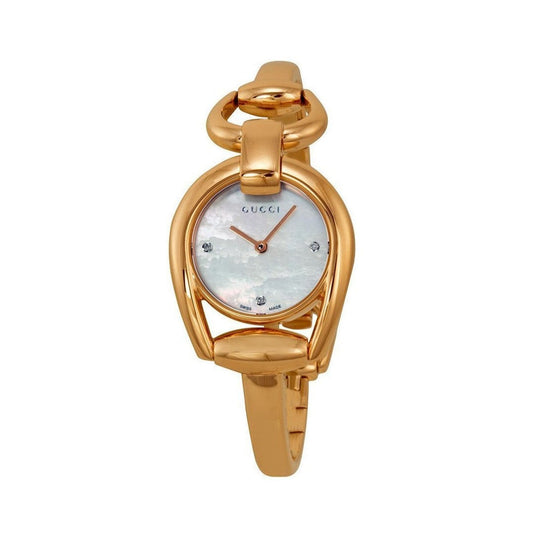 Gucci Horsebit Diamonds Mother of Pearl Dial Rose Gold Steel Strap Watch For Women - YA139508