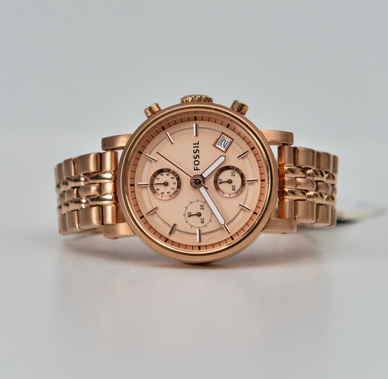 Fossil Boyfriend Chronograph Rose Gold Dial Rose Gold Steel Strap Watch for Women - ES3380