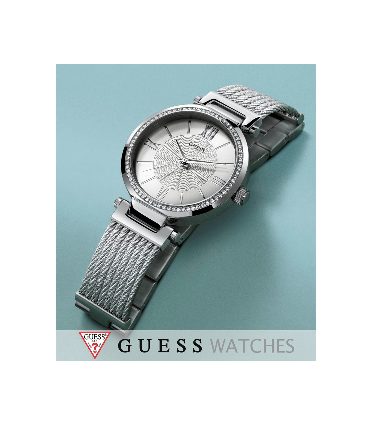 Guess Soho Silver DIal Stainless Steel Mesh Bracelet Watch For Women - W0638L1