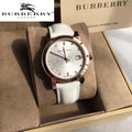 Burberry The City Silver Diamonds Dial White Leather Strap Watch for Women - BU9130