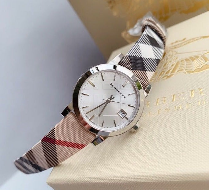 Burberry The City White Dial Leather Strap Watch for Women - BU9113