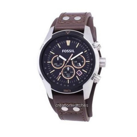 Fossil Coachman Chronograph Black Dial Brown Leather Strap Watch for Men - CH2891