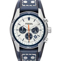 Fossil Coachman Chronograph White Dial Blue Leather Strap Watch for Men - CH3051