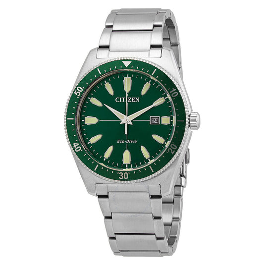 Citizen Eco Drive Vintage Green Dial Silver Stainless Steel Watch For Men - AW1598-70X