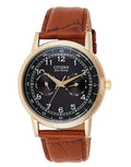 Citizen Eco-Drive Multi Function Day & Date Black Dial Brown Leather Strap Watch For Men - AO9003-08E