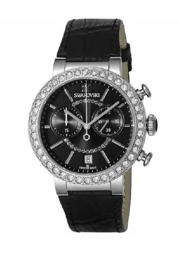 Swarovski Citra Sphere Chronograph Black Dial Black Leather Strap Watch for Women - 5027131