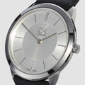 Calvin Klein Minimalist Silver Dial Black Leather Strap Watch for Men - K3M211C6