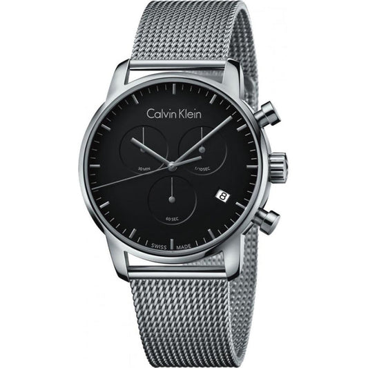 Calvin Klein City Chronograph Black Dial Silver Mesh Bracelet Watch for Men - K2G27121