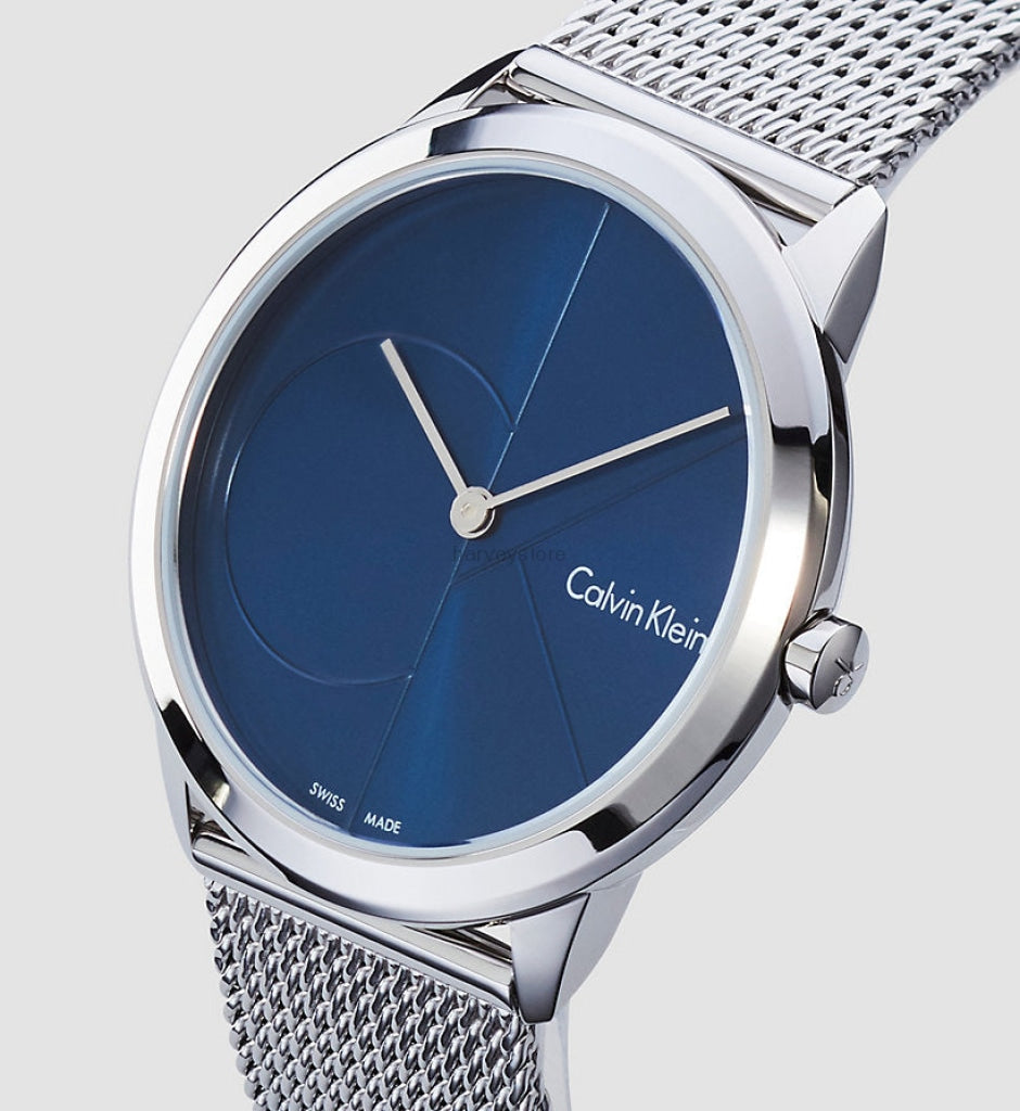 Calvin Klein Minimal Blue Dial Silver Mesh Bracelet Watch for Men - K3M2112N