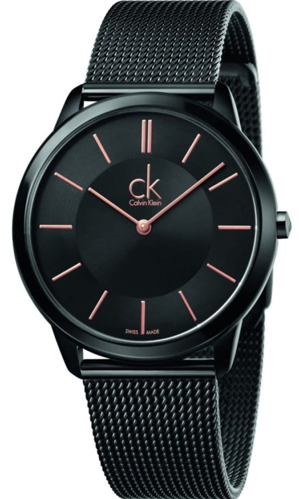 Calvin Klein Minimal Black Dial Black Mesh Bracelet Watch for Men - K3M21421