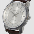 Calvin Klein Infinity Silver Dial Brown Leather Strap Watch for Men - K5S341G6