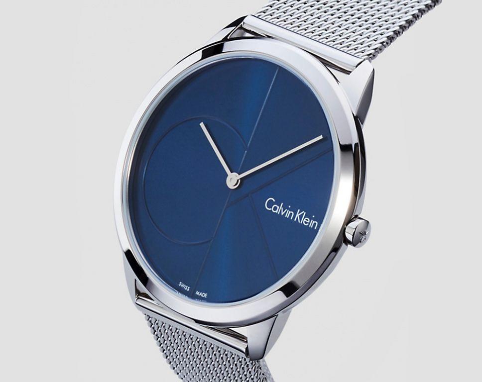 Calvin Klein Minimal Blue Dial Silver Mesh Bracelet Watch for Men - K3M2112N