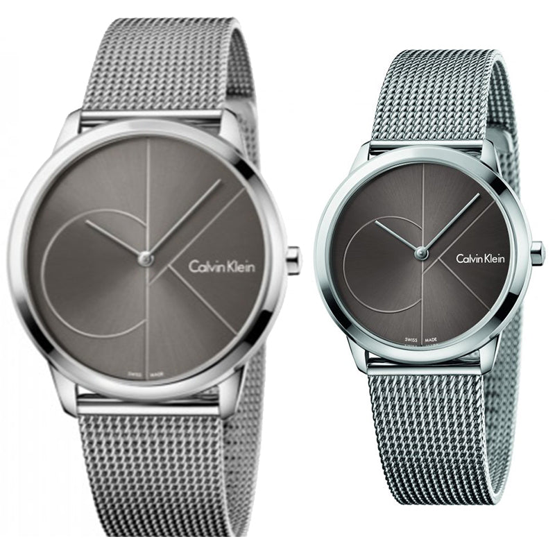 Calvin Klein Minimal Gray Dial Silver Mesh Bracelet Watch for Men - K3M21123