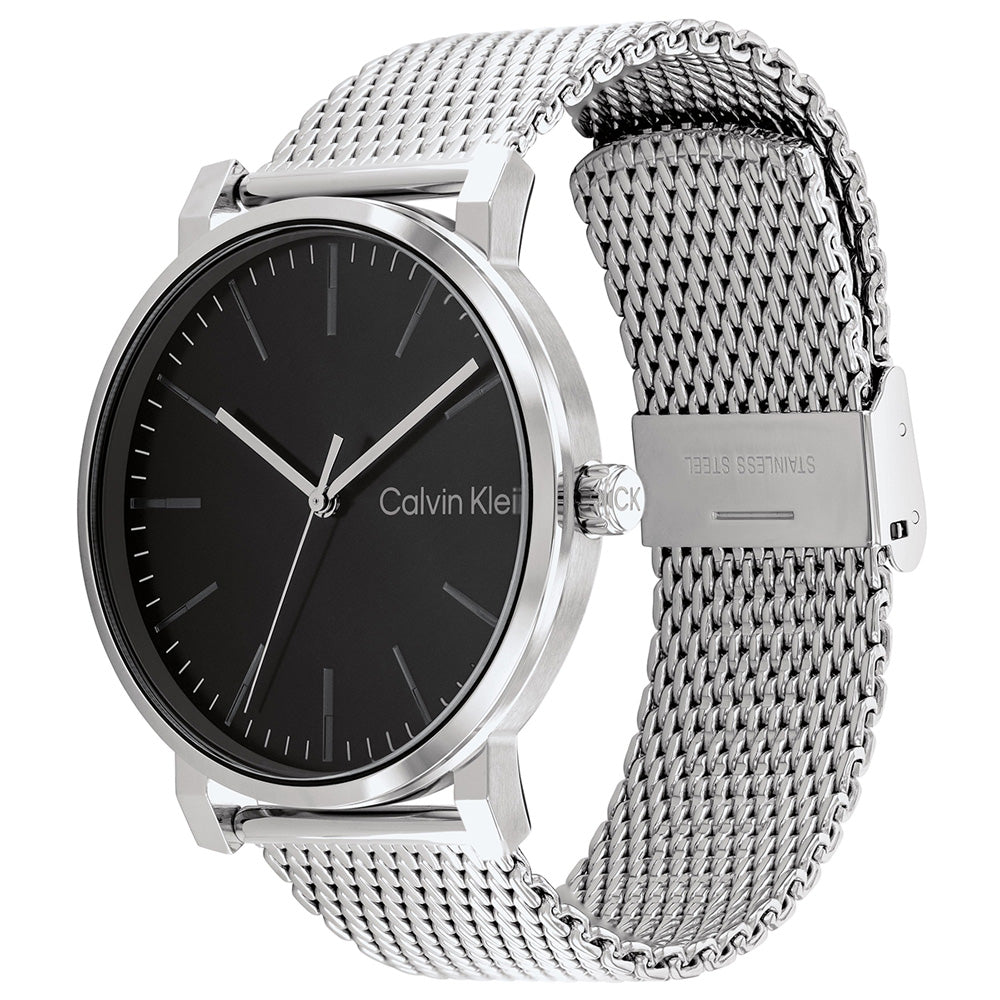 Calvin Klein Surround Black Dial Silver Mesh Bracelet Watch for Men - K3W21121