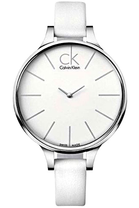 Calvin Klein Equal White Dial White Leather Strap Watch for Women - K3E231L6