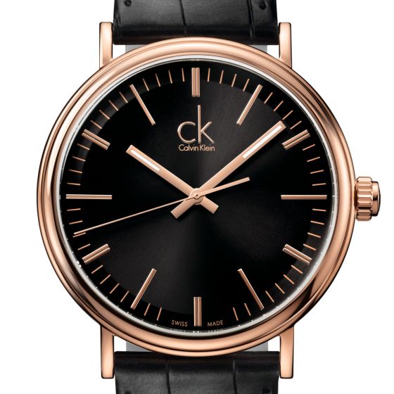 Calvin Klein Surround Black Dial Black Leather Strap Watch for Men - K3W216C1