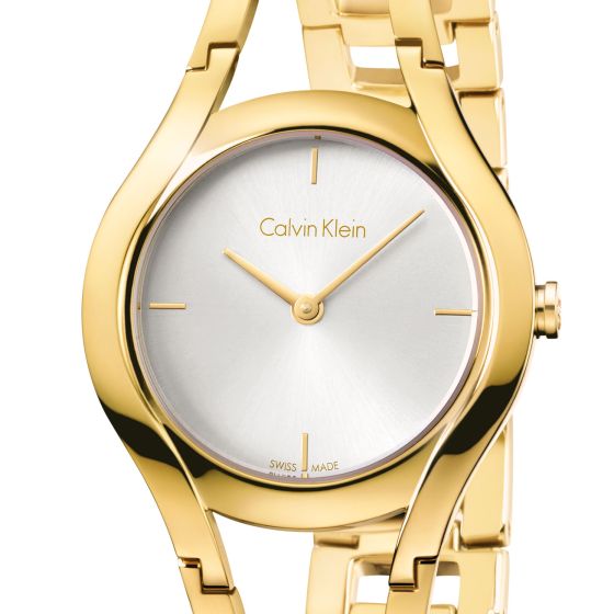 Calvin Klein Class White Dial Gold Steel Strap Watch for Women - K6R23526