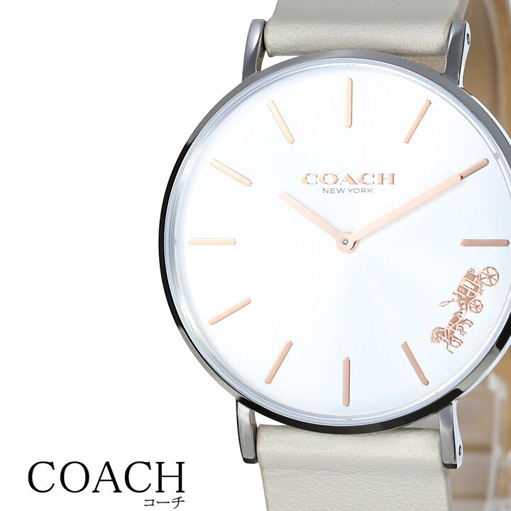 Coach Perry Silver DIal White Leather Strap Watch for Women - 14503116