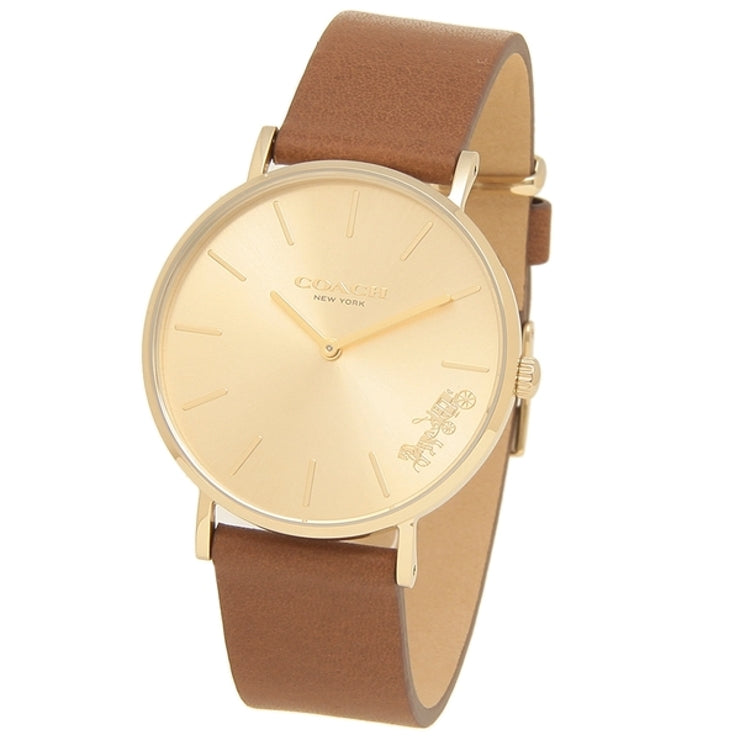 Coach Perry Gold Dial Brown Leather Strap Watch for Women - 14503331