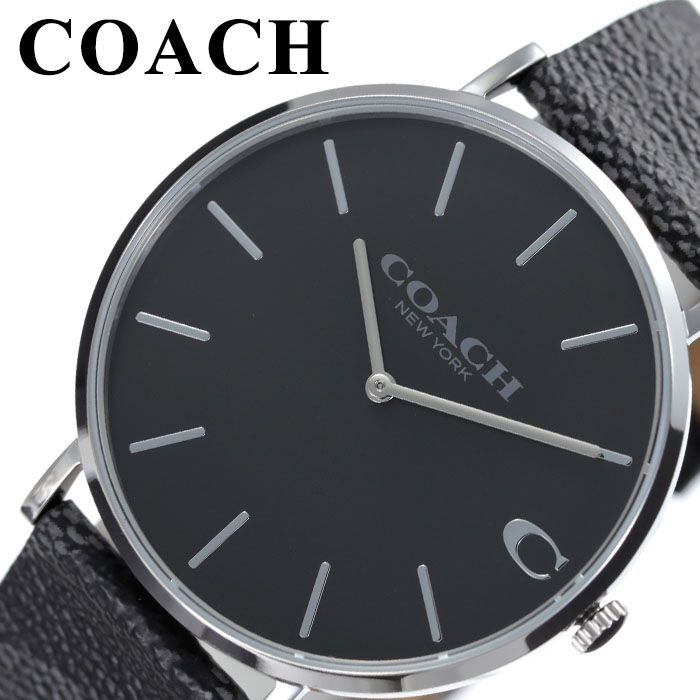 Coach Charles Black Dial Black Leather Strap Watch for Men - 14602157