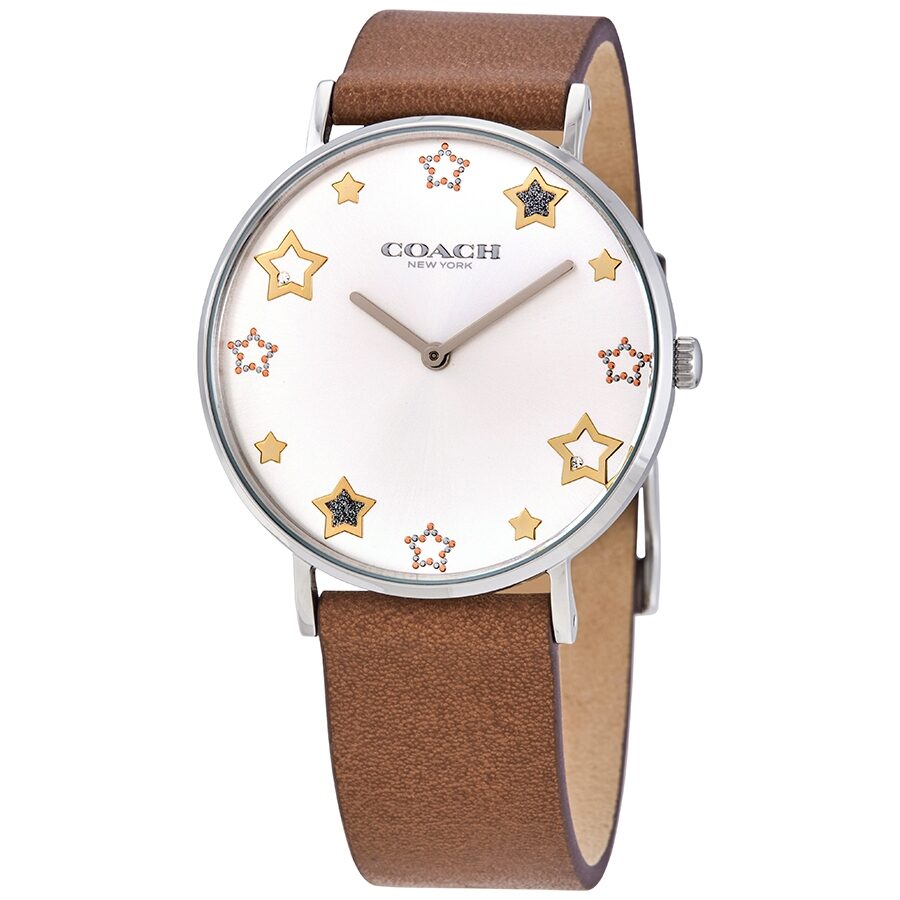 Coach Perry White Dial Brown Leather Strap Watch for Women - 14503242