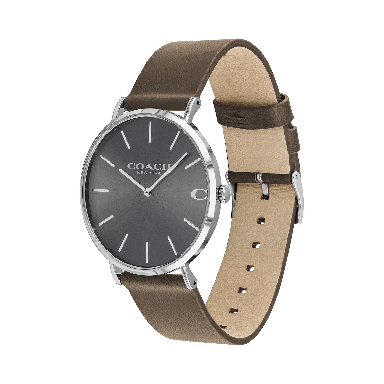 Coach Charles Grey Dial Brown Leather Strap Watch for Men - 14602153