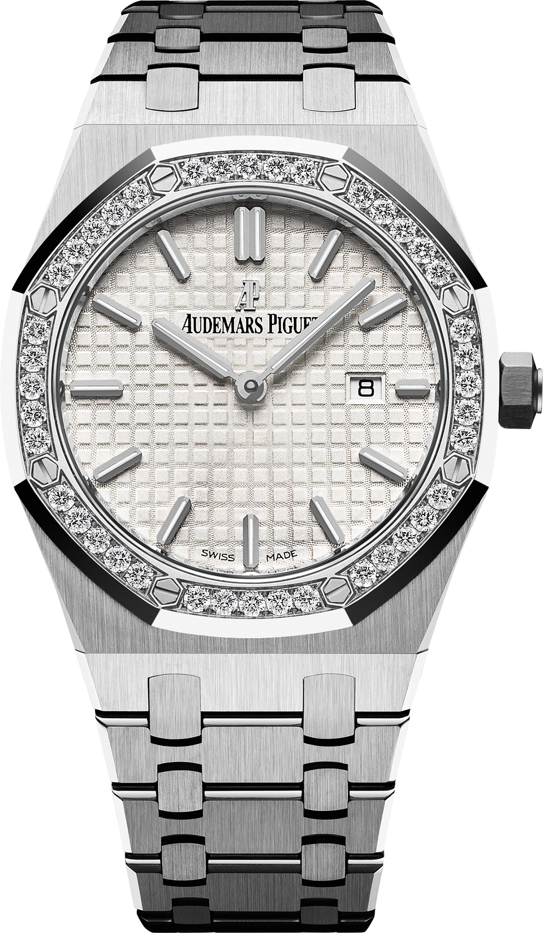 Audemars Piguet Royal Oak Quartz Diamonds White Dial Silver Steel Strap Watch for Women - 67651ST.ZZ.1261ST.01