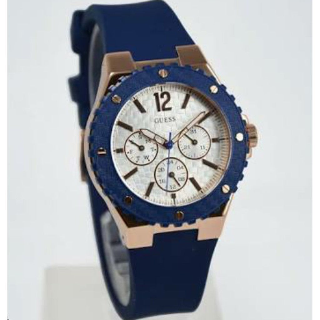 Guess Overdrive White Dial Blue Rubber Strap Watch for Women - W0149L5