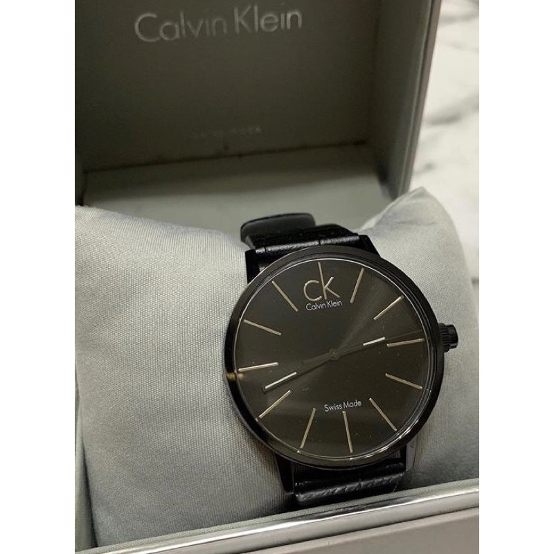 Calvin Klein Post Minimal Black Dial Black Leather Strap Watch for Men - K7621401