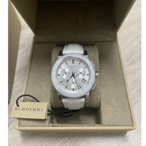 Burberry City Chronograph White Dial White Leather Strap Watch For Women - BU9701