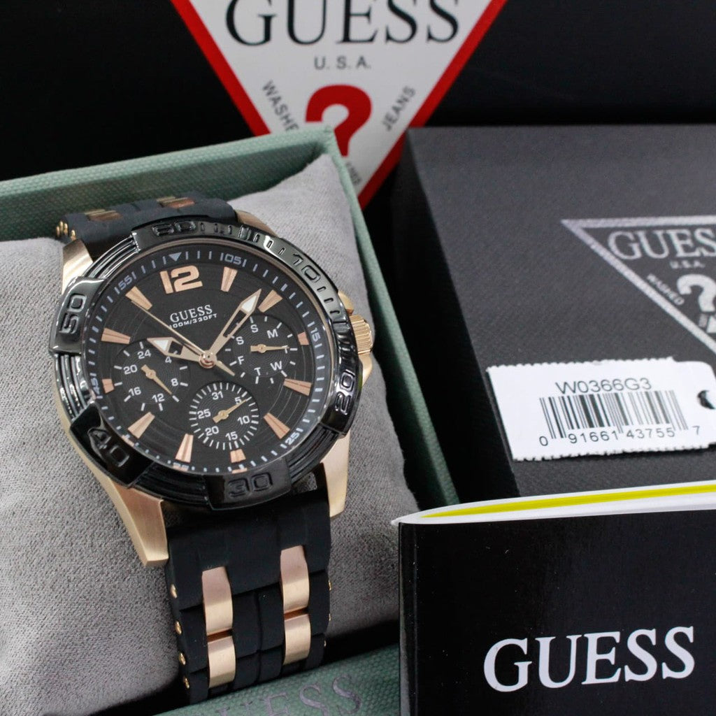 Guess Oasis Black Dial Two Tone Steel Strap Watch for Men - W0366G3