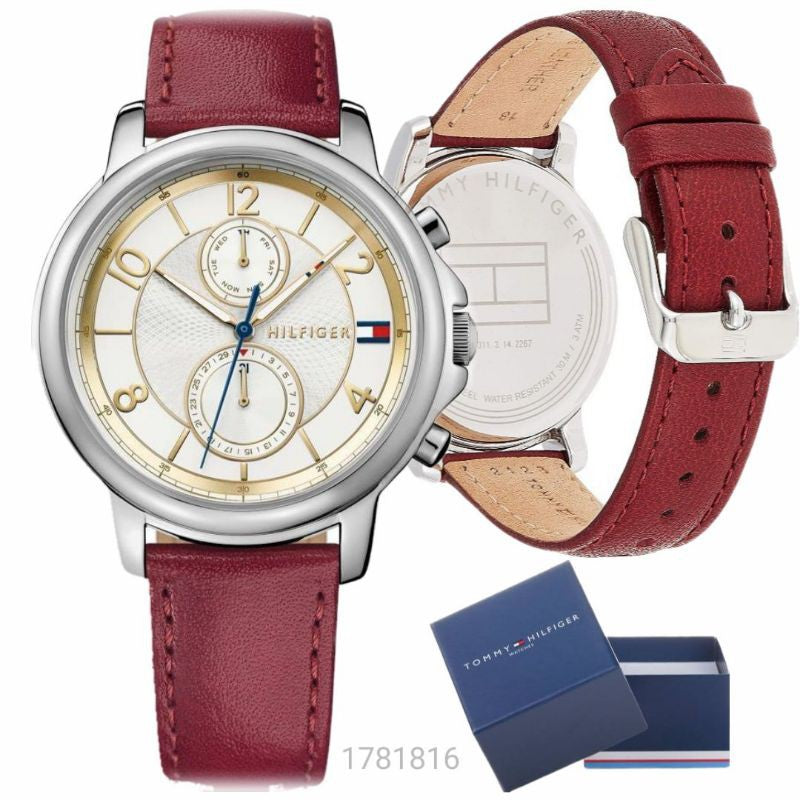 Tommy Hilfiger Claudia White Dial Red Leather Strap Watch for Women - 1781816