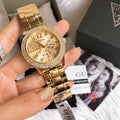 Guess Bedazzle Diamonds Gold Dial Gold Steel Strap Watch For Women - W1097L2