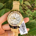 Guess Limelight Quartz Silver Dial Golden Leather Strap Watch For Women - W0775L2