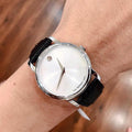 Movado Museum Quartz Silver Dial Black Leather Strap Watch For Men - 2100001