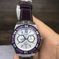 Guess Limelight Quartz Silver Dial Purple Leather Strap Watch For Women - W0775L6