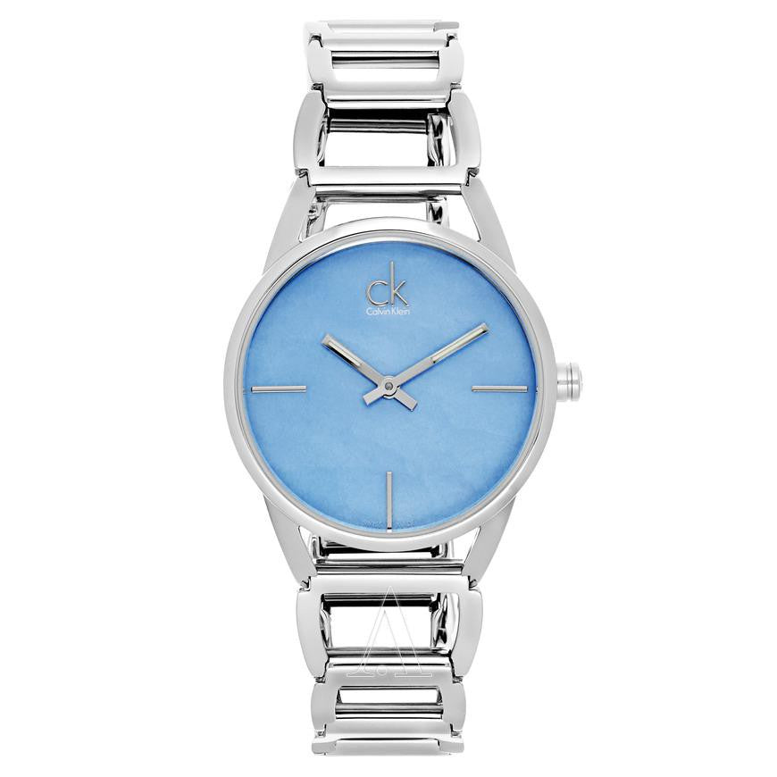 Calvin Klein Stately Mother of Pearl Blue Dial Silver Steel Strap Watch for Women - K3G2312N