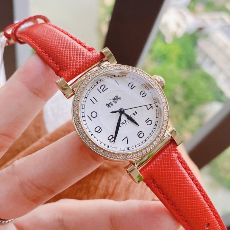 Coach Madison White Dial Red Leather Strap Watch for Women - 14502400