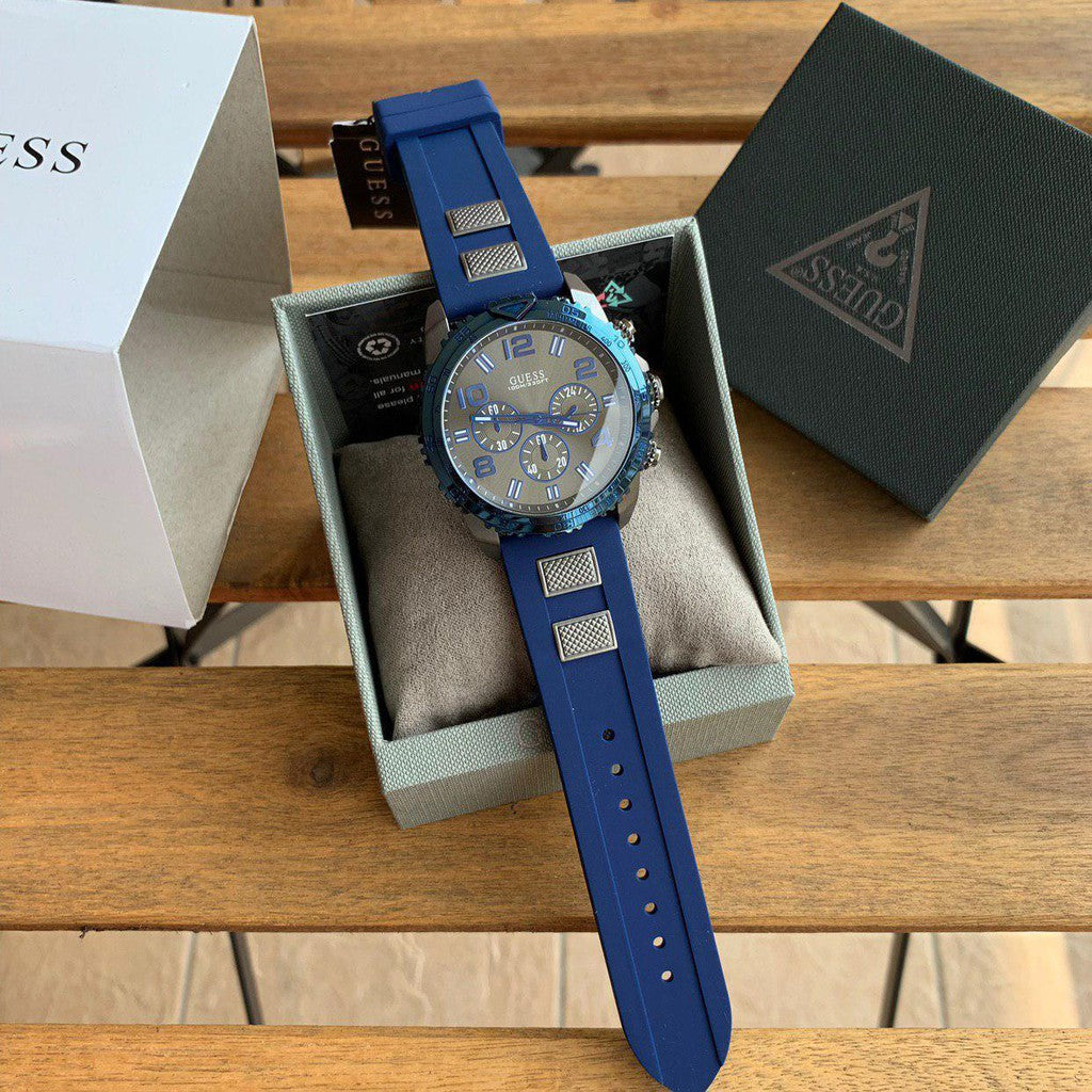 Guess Velocity Blue Dial Blue Rubber Strap Watch for Men - W0599G2