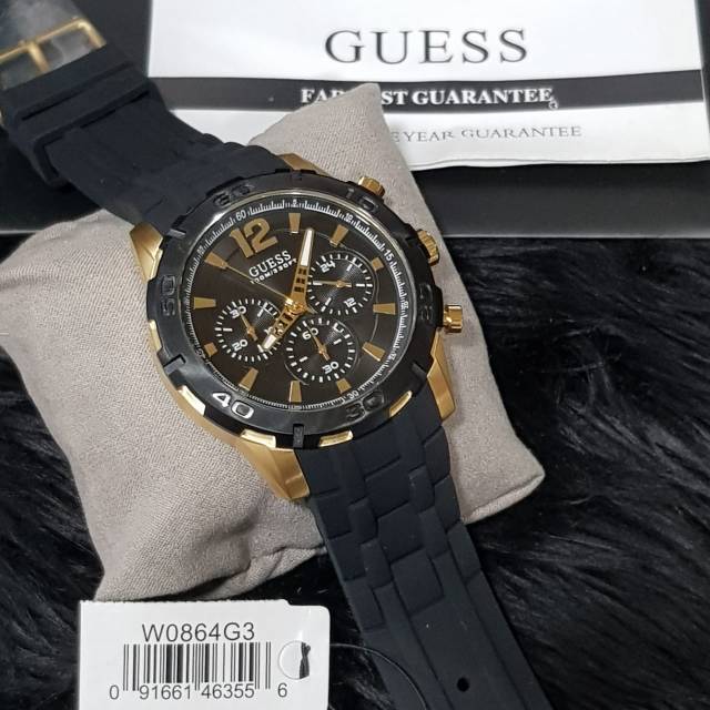 Guess Caliber Chronograph Black Dial Black Rubber Strap Watch for Men - W0864G3