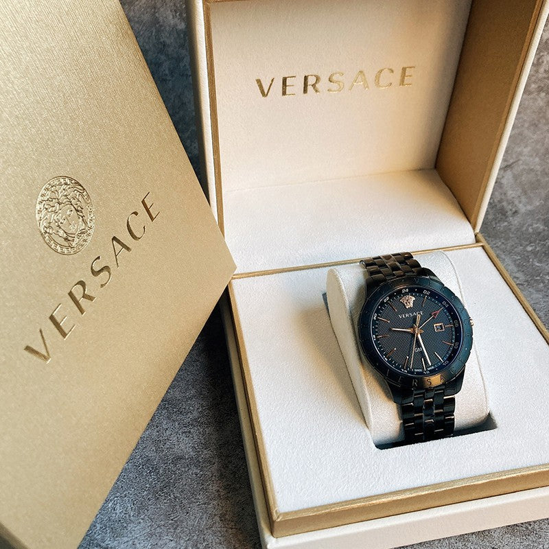 Versace Univers Quartz Black Dial Black Steel Strap Watch for Men - VEBK00618