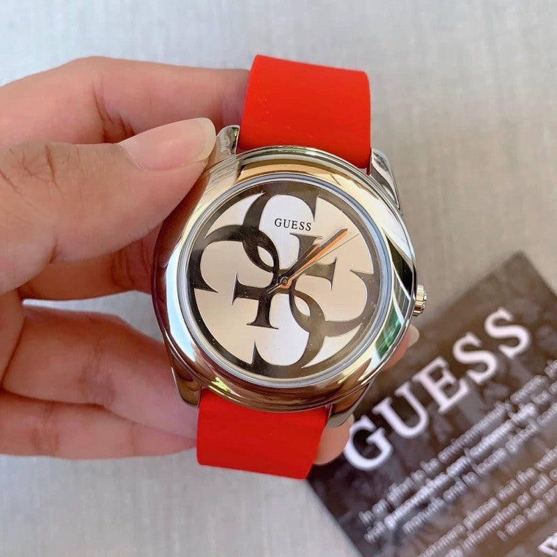 Guess G-Twist Silver Dial Red Rubber Strap Watch for Women - W0911L9