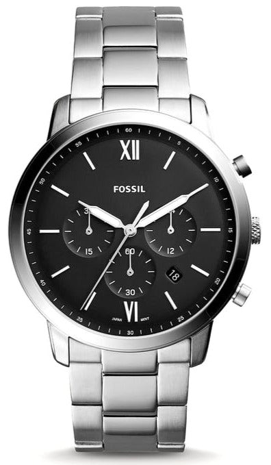 Fossil Neutra Chronograph Black Dial Silver Steel Strap Watch for Men - FS5384