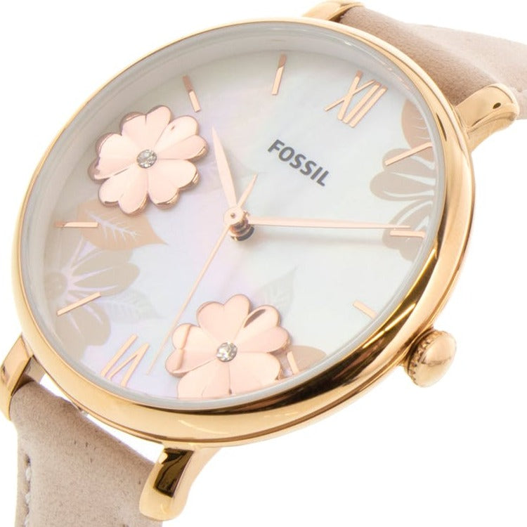 Fossil Jacqueline Mother of Pearl White Dial Pink Leather Strap Watch for Women - ES4671