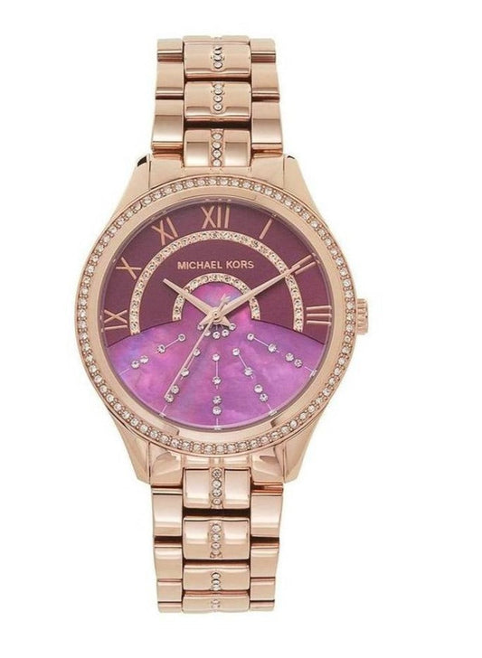 Michael Kors Lauryn Pink Dial Rose Gold Steel Strap Watch for Women - MK3722