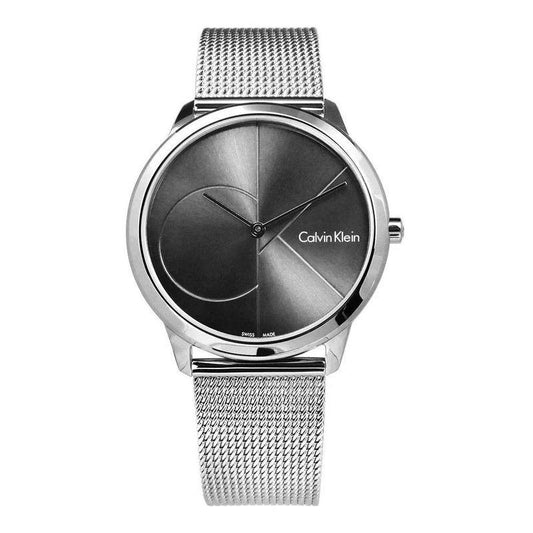 Calvin Klein Minimal Black Dial Silver Mesh Bracelet Watch for Men - K3M21123