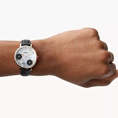 Fossil Jacqueline Mother of Pearl Dial Black Leather Strap Watch for Women - ES4535