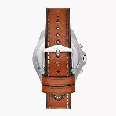 Fossil Garrett Chronograph Blue Dial Brown Leather Strap Watch for Men - FS5625