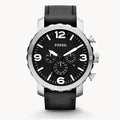 Fossil Nate Chronograph Black Dial Black Leather Strap Watch for Men - JR1436