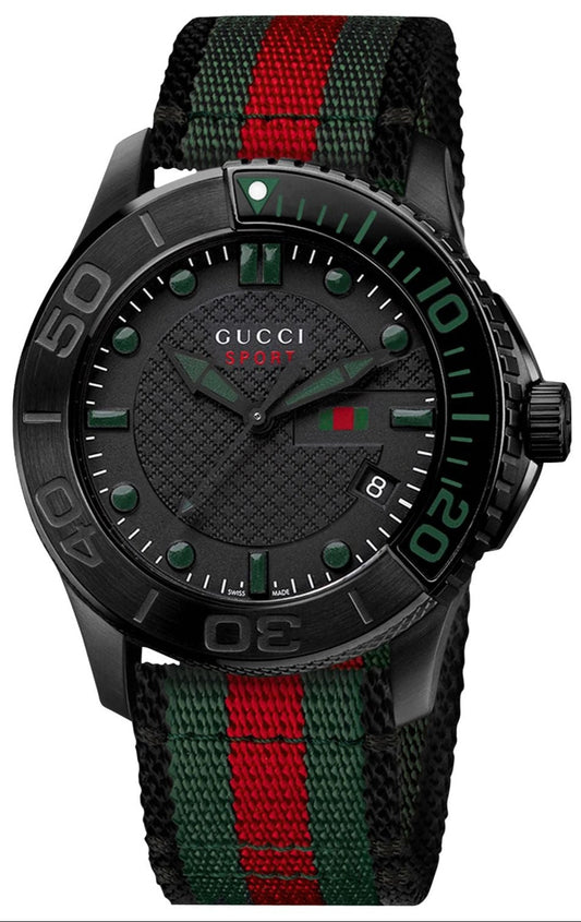 Gucci G Timeless Sport Black Dial Two Tone NATO Strap Watch For Men - YA126229